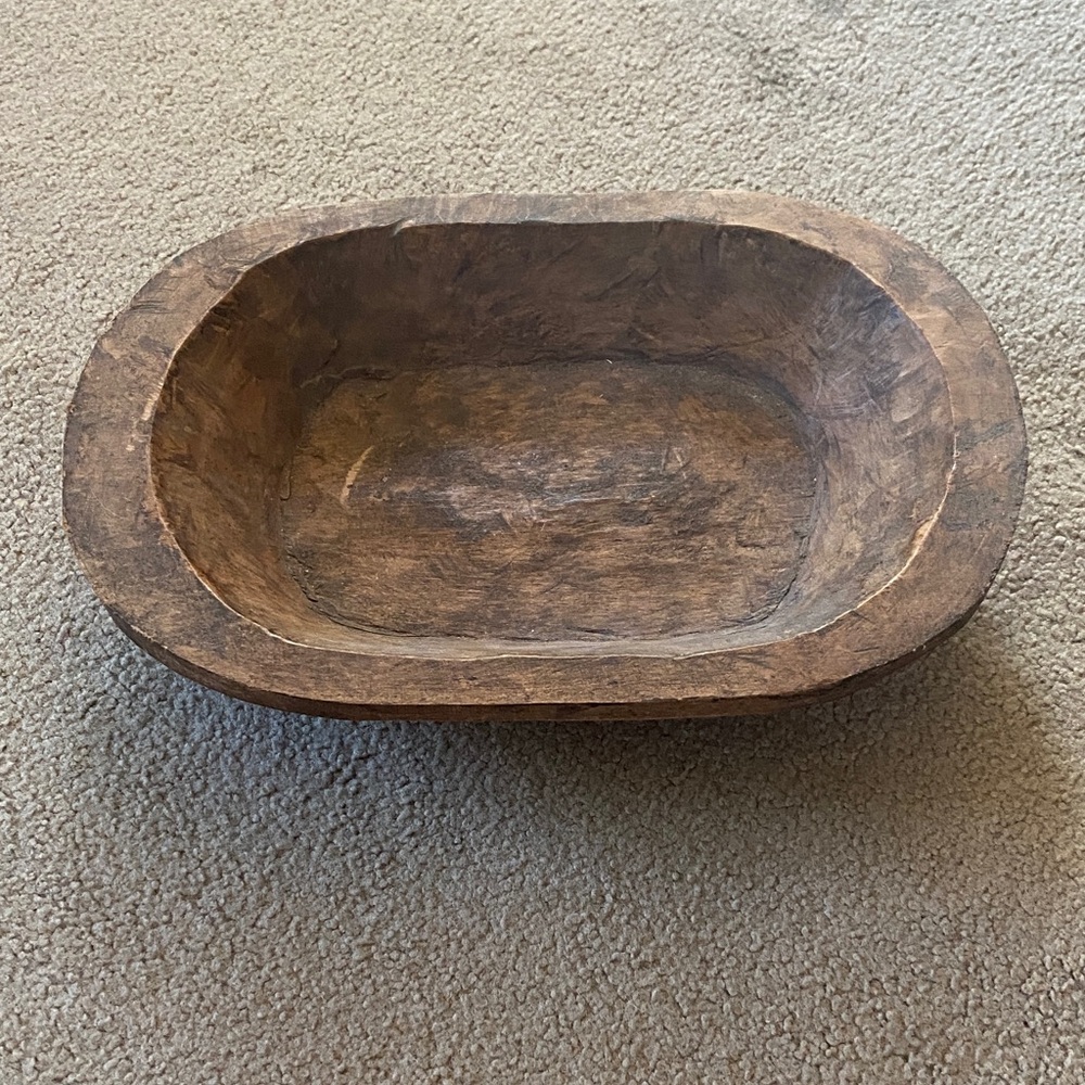 Hand-Carved Wooden Dough Bowl - Rustic Oval Centerpiece